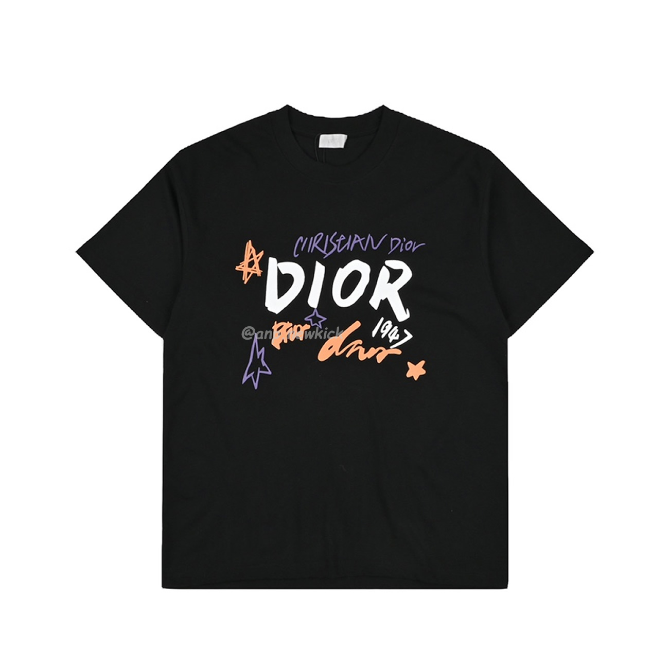 Dior Hand Drawn Sketch Logo Graffiti Short Sleeved T Shirt (10) - newkick.app